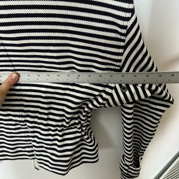 CAbi #5654 Women Medium Blue/White Nautical Striped Harbor Jacket Drawstring S - Picture 12 of 13